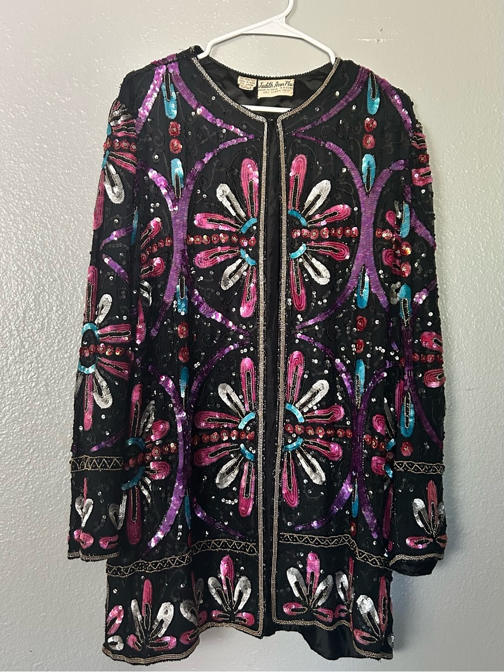 Vtg 80s Judith Ann Plus Silk Beaded Jacket 1X Fits L XL Floral Trophy Coat Luxur